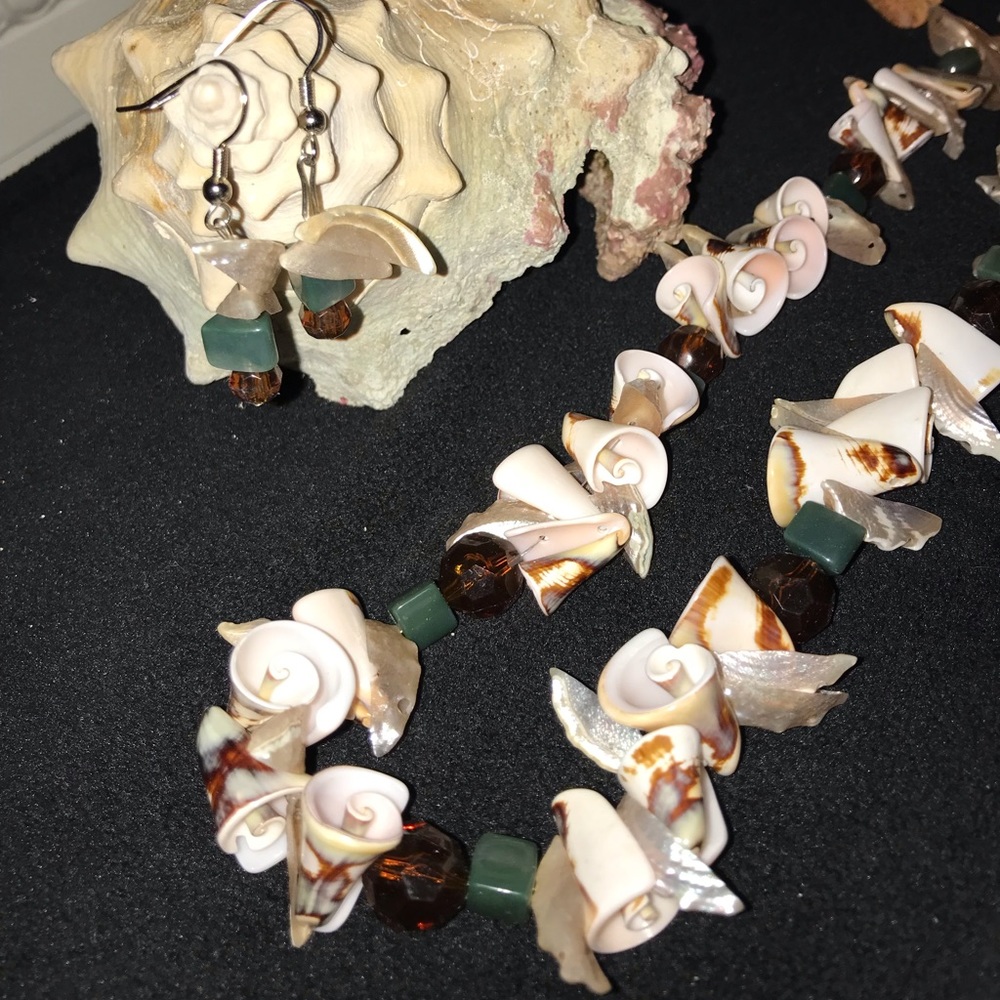 Custom Shell/Beaded Necklace/Earrings Set